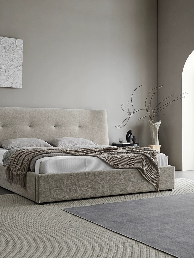 Italian Minimalist Fabric Bed Double Bed Villa Model Room Comfortable Master Bedroom Queen Bed Designer Furniture Light Luxury Wedding Bed