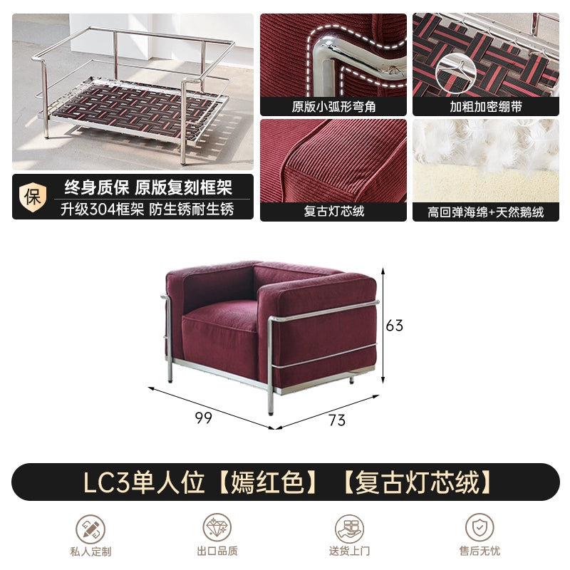 LC3 Fabric Sofa Medieval Corbusier Bauhaus Designer Single Chair Retro Living Room Home Single Sofa