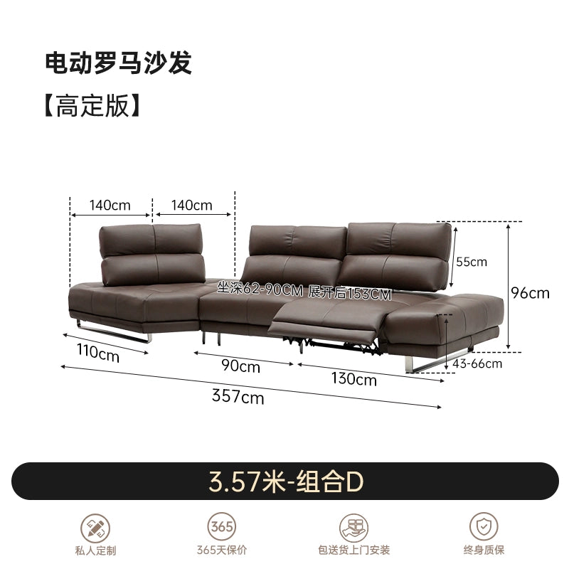 Roman Sofa Italian Minimalist Villa Large Flat Living Room Functional Backrest Adjustable Electric Sofa Light Luxury Leather