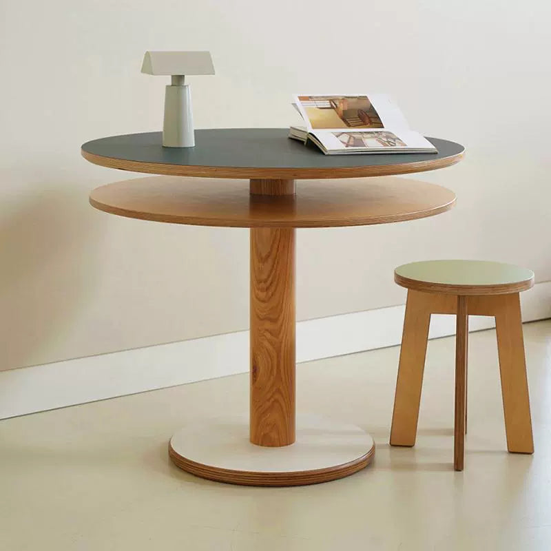 Mittelalterlicher Esstisch aus Ozeanbrett, Designer-Esstisch aus Massivholz, doppellagig, rund, leichter Luxus-Esstisch für das Wohnzimmer im Haushalt 