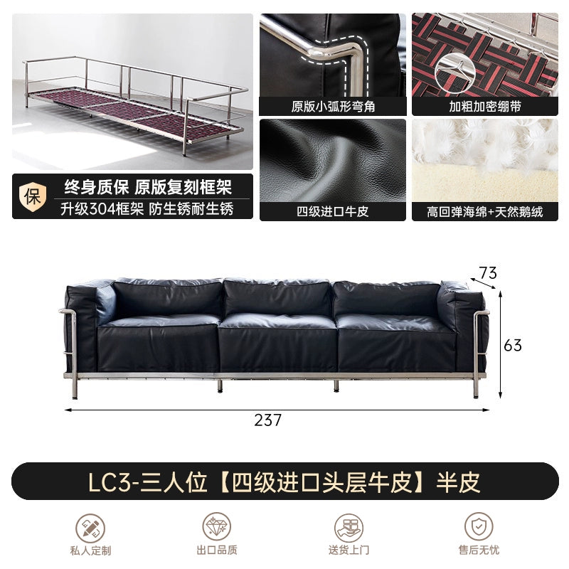 Italian Minimalist LC3 Sofa Corbusier Medieval Bauhaus Stainless Steel Down Single Sofa