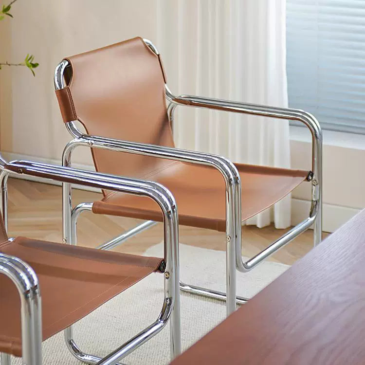 Esszimmerstuhl aus Sattelleder im nordischen Industriestil, leichter Luxus, High Sense, Home Master Chair, mittelalterliche Eisenkunst 