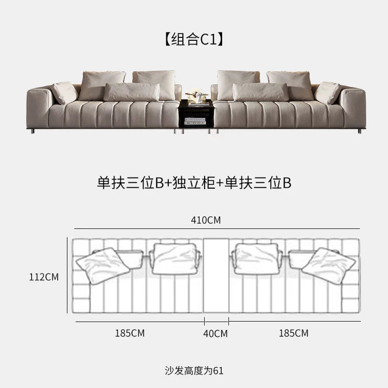 Designer Light Luxury First-layer Cowhide Splicing Corner Combination Italian Minimalist Piano Keys Villa Model Room Sofa