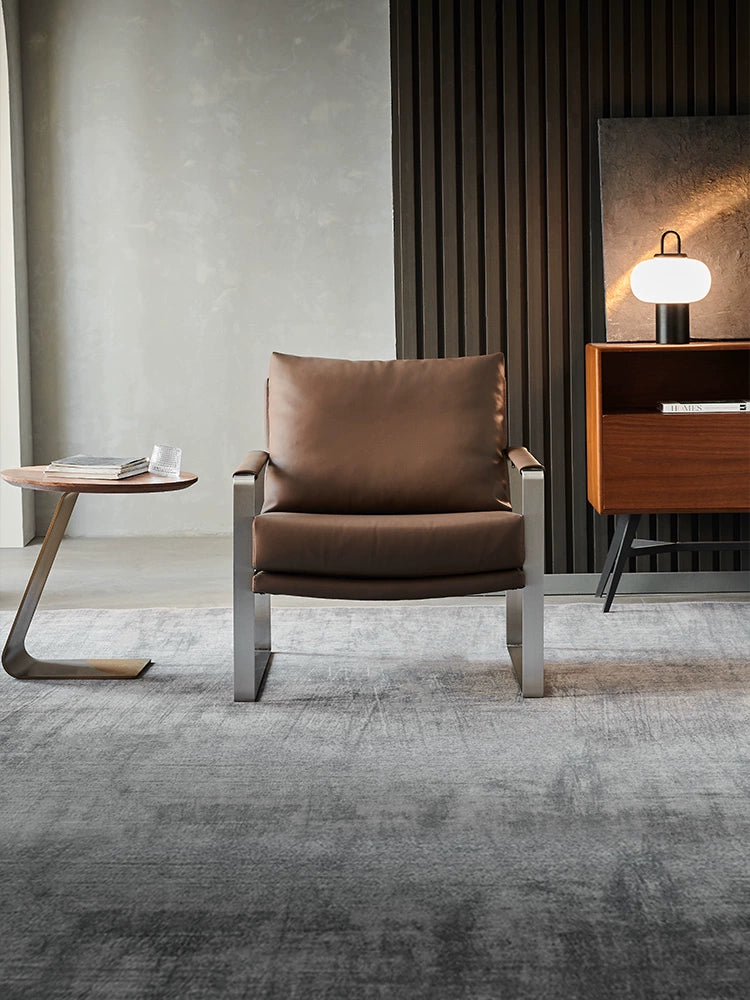 Italian Light Luxury First Layer Cowhide Balcony Leisure Chair Modern Living Room Designer Leather Sofa Chair Creative Armchair