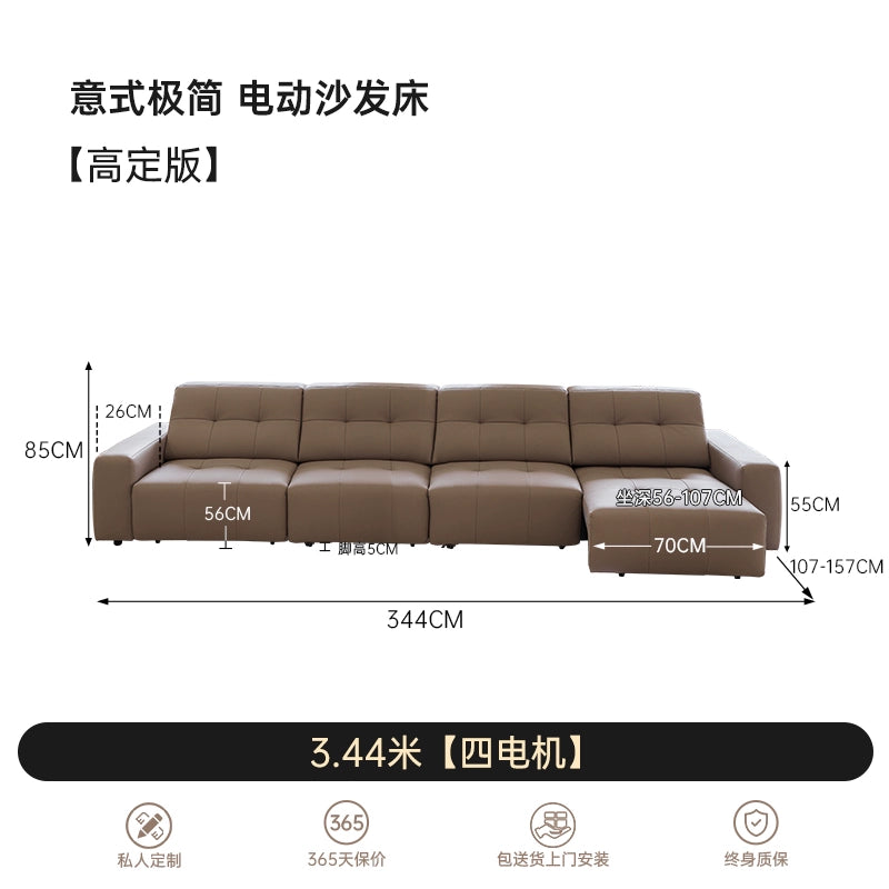 Italian Minimalist Function Sofa Bed Small Apartment Living Room Light Luxury Straight Row Zero Against The Wall Leather Retractable Electric Sofa