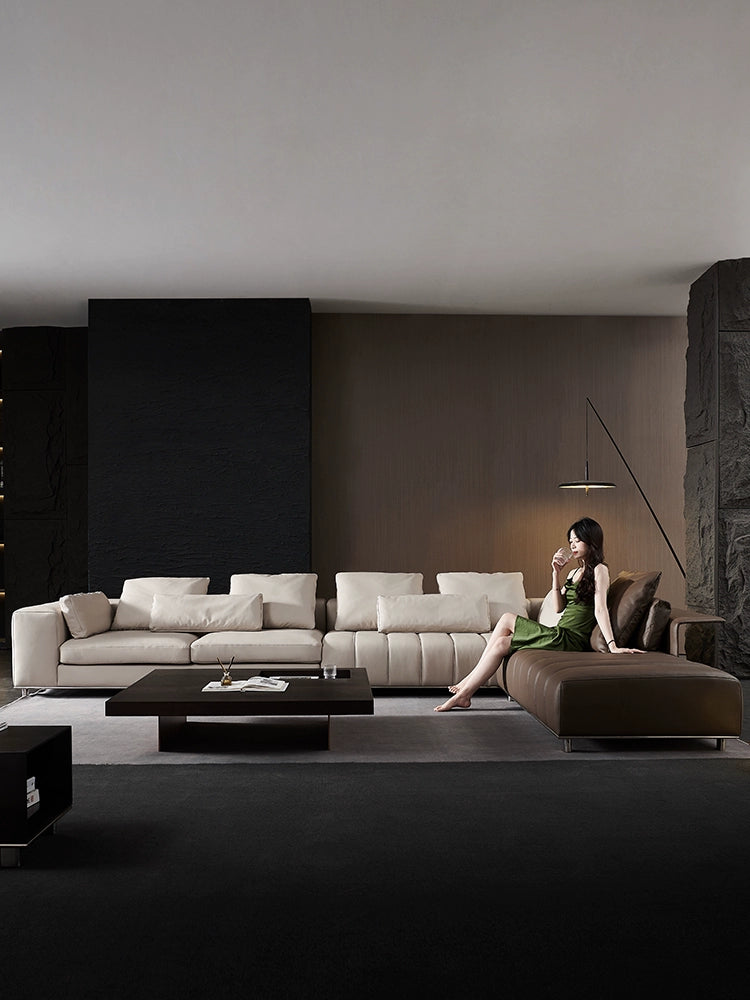 Designer Light Luxury First-layer Cowhide Splicing Corner Combination Italian Minimalist Piano Keys Villa Model Room Sofa