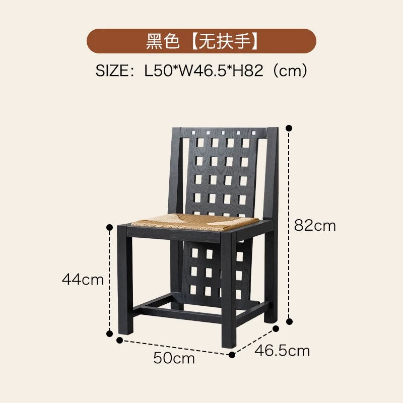 Mittelalterlicher Esszimmerstuhl aus Massivholz, Rattan, Kunst, Meisterstuhl, Designer-Rückenlehne, Arbeitszimmerstuhl, Wabi Sandy Wind 