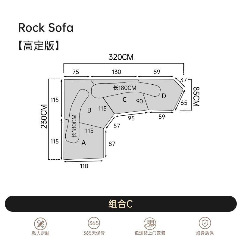 Italian Light Luxury Fabric Rock Sofa Chenille Velvet Large Flat-floor Villa Living Room Special-shaped Module Combination Sofa