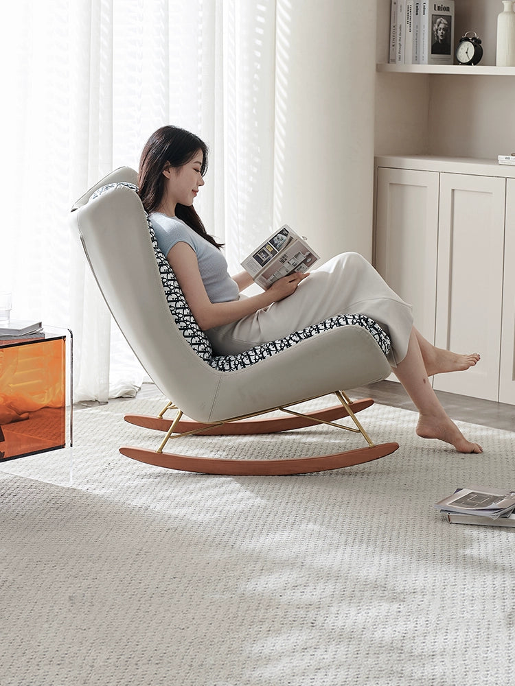 Nordic Light Luxury Rocking Chair Recliner Adult Designer Ice Silk Fabric Single Sofa Home Balcony Leisure Rocking Chair