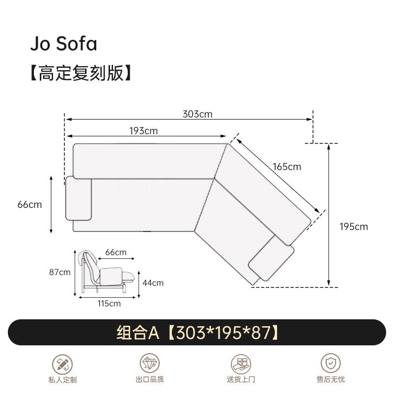 Italian Light Luxury JO Sofa Villa Large Flat Floor Living Room First Layer Cowhide Down Baxter Corner Combination Sofa