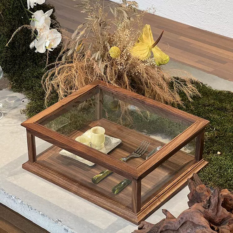 Schreibtisch-Aufbewahrungsbox aus Massivholz, Vitrine für Schmuck, mittelgroß, antik, leicht, luxuriös, Dessert-/Kuchenvitrine 