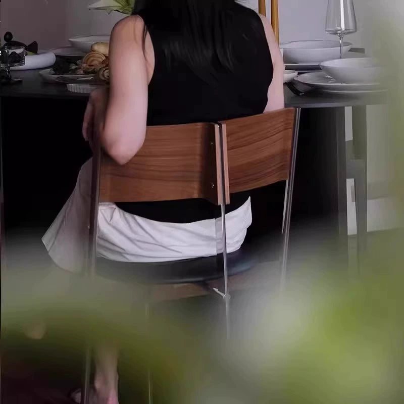 Retro massivholz esszimmerstuhl edelstahl designer h stuhl hause licht luxus high-end-Ins Beliebte rückenlehne hocker 