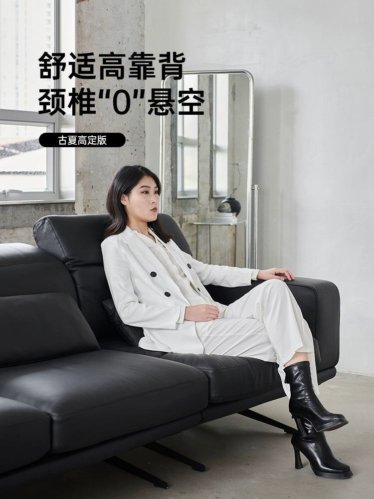 Italian Minimalist Adjustable Backrest Sofa First Layer Cowhide Modern Minimalist Living Room Designer Zee Straight Corner