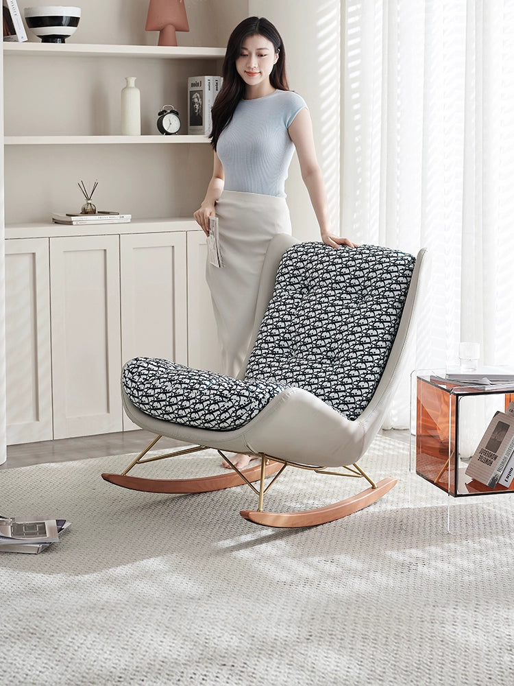 Nordic Light Luxury Rocking Chair Recliner Adult Designer Ice Silk Fabric Single Sofa Home Balcony Leisure Rocking Chair