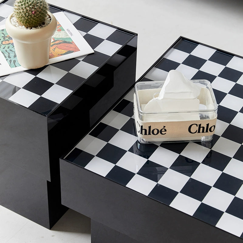 Schwarz und weiß schachbrett kaffee tisch acryl sofa ecke ins Internet celebrity stil platz kleine tisch 