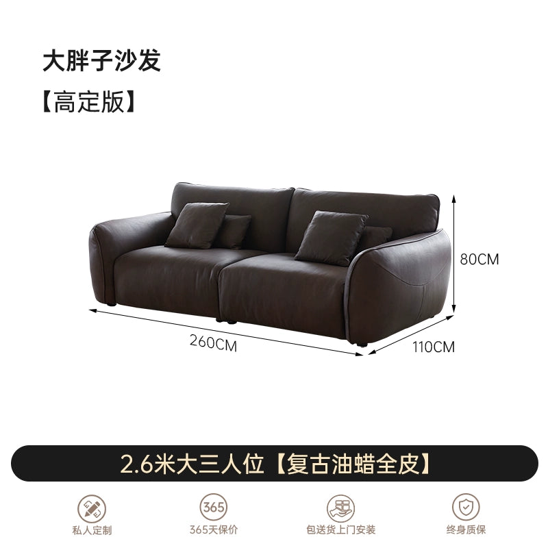 Italian Minimalist First-layer Cowhide Designer Large Flat-floor Villa Living Room High-end Straight Row Medieval Big Fat Sofa