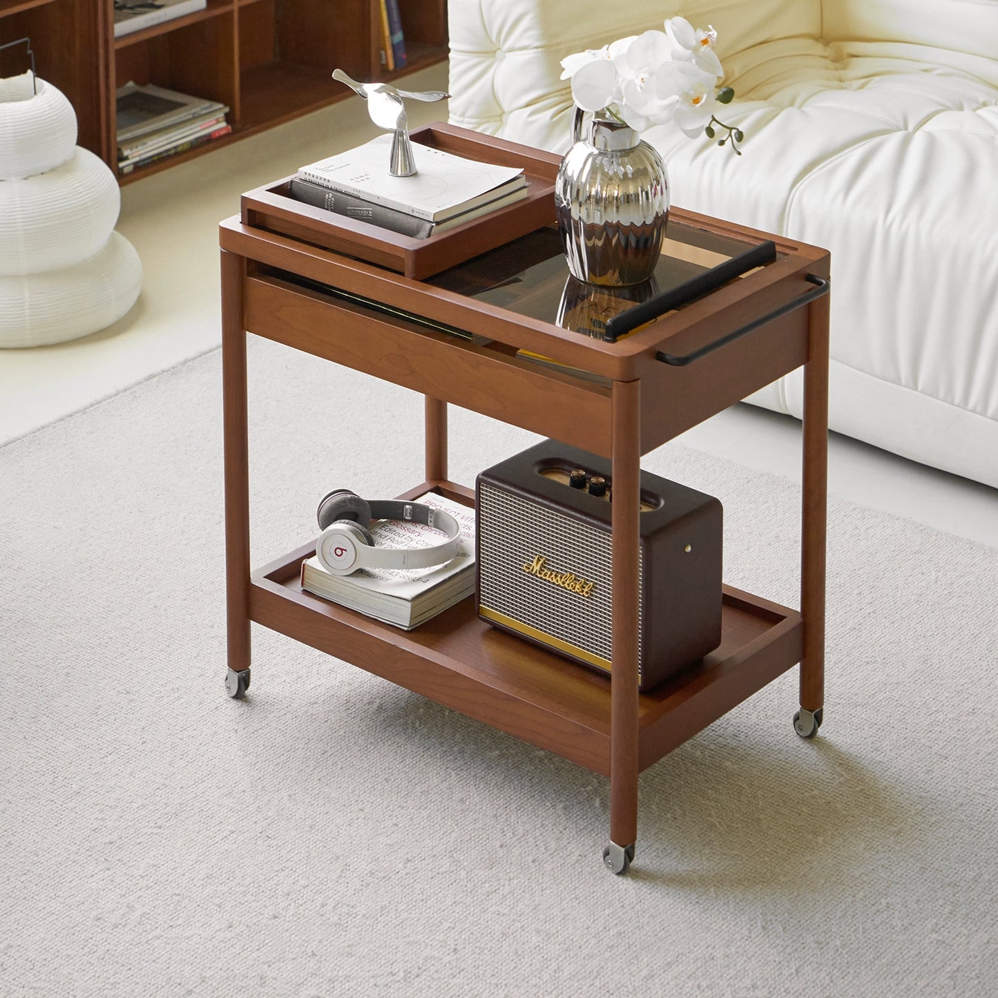 Cosmic Cart Mittelalterlicher Couchtisch aus Massivholz, beweglicher Couchtisch, kreativer Nachttisch, Sofa, Beistelltisch, leichter Luxus, hohes Gefühl 