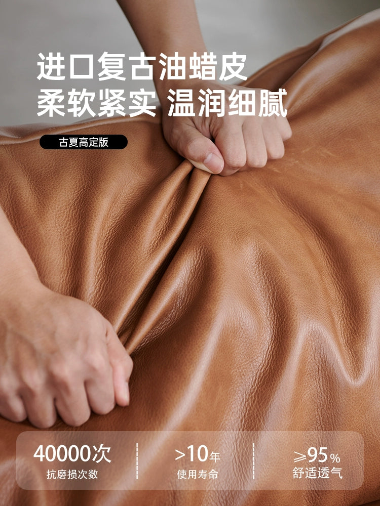 Medieval Modern Hardy Sofa Designer Imported First-layer Cowhide Small Apartment Living Room Straight Row Three-person Sofa