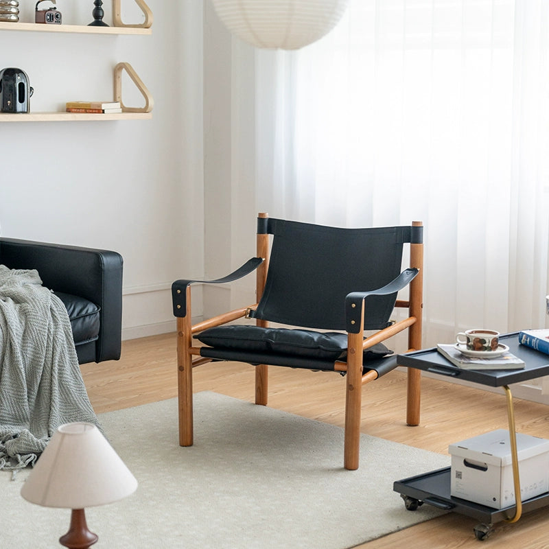 Esszimmerstuhl aus massivem Sattelleder, dänischer Retro-Einzelsofastuhl, Wabi Sabi Wind Back Recliner Jagdstuhl 