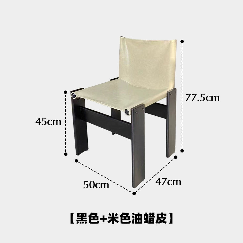 Mönchstuhl, mittelalterlicher Esszimmerstuhl aus Massivholz, Wabi-Windstuhl, Haushaltsstuhl im Vintage-Stil mit Ölwachs-Lederrückenlehne 