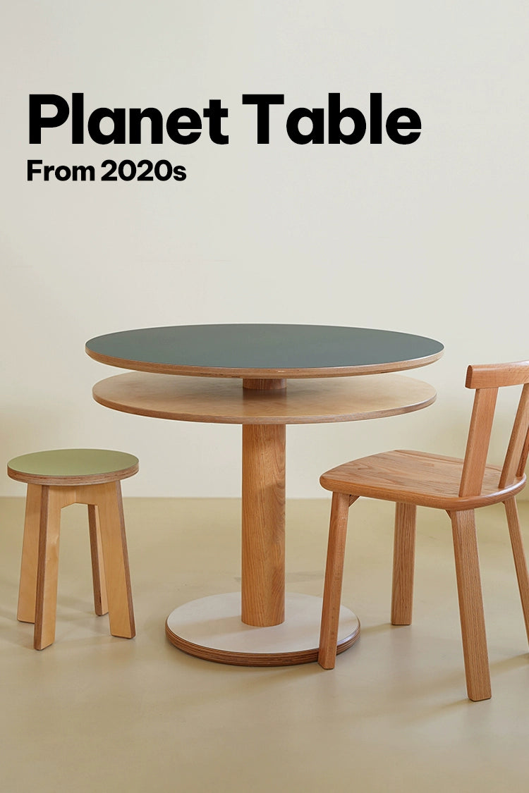 Mittelalterlicher Esstisch aus Ozeanbrett, Designer-Esstisch aus Massivholz, doppellagig, rund, leichter Luxus-Esstisch für das Wohnzimmer im Haushalt 