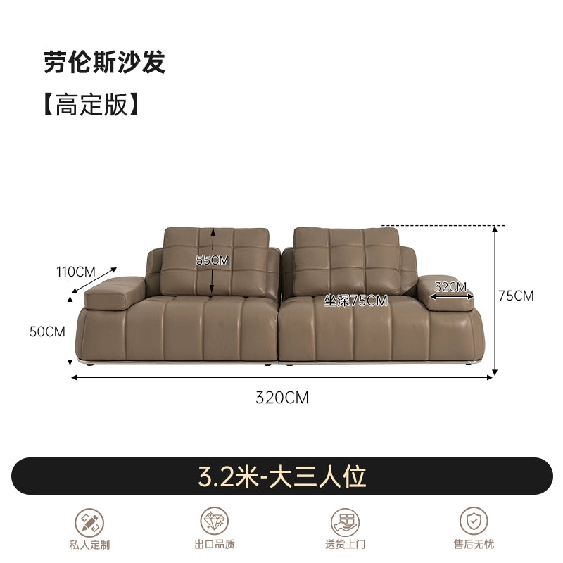 Italian Light Luxury 2025 New Lawrence Sofa Large Flat Living Room Minimalist Leather Straight Row High Backrest Sofa