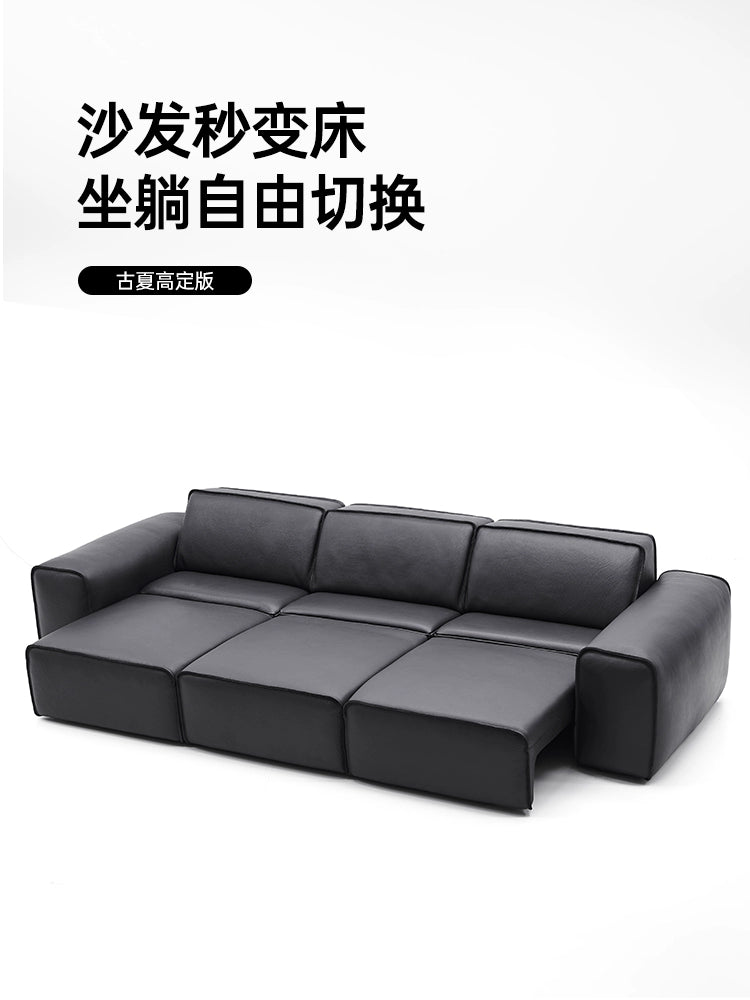 Italian Minimalist Summer Map Big Black Cow Function Sofa Electric Push Bed Living Room Straight Row First Layer Cowhide Telescopic Sofa Bed