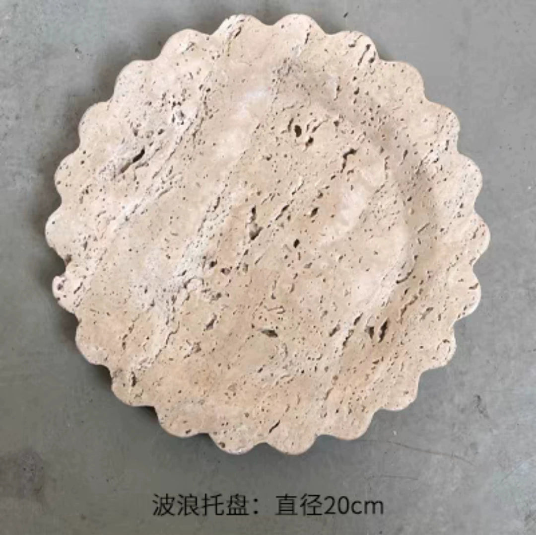 Marmortablett Wabi-Sabi Schmuck Aufbewahrungstablett Aromatherapie Regal Gelb Travertin Französisches Ornament 