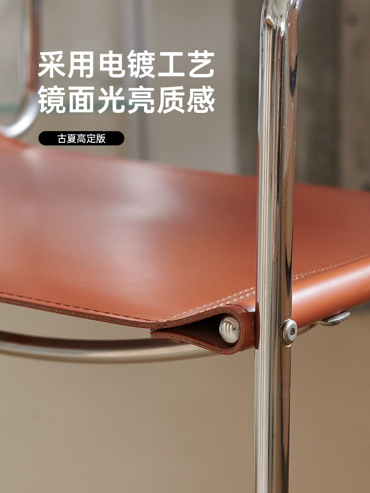 S34 Cantilever Chair Medieval Bauhaus Stainless Steel Saddle Leather Dining Chair Living Room Home Minimalist Designer Leisure Chair