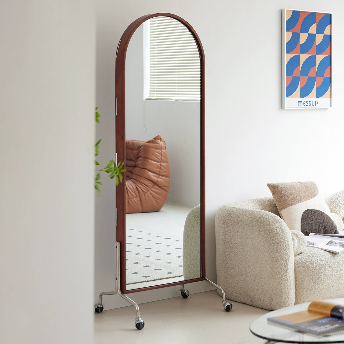 Zeitschriftenständer Multifunktionaler Ganzkörperspiegel Retro-Zeitungsständer aus Massivholz vom Boden bis zur Decke Beweglicher Ganzkörperspiegel 