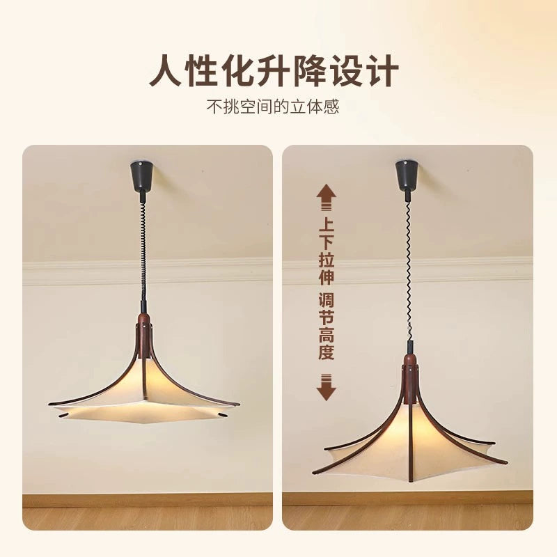 Mittelalterlicher Restaurant-Kronleuchter Wabi Sandy Wind Massivholz Stoff Bar Licht Kreatives fortschrittliches Design Atmosphäre Licht