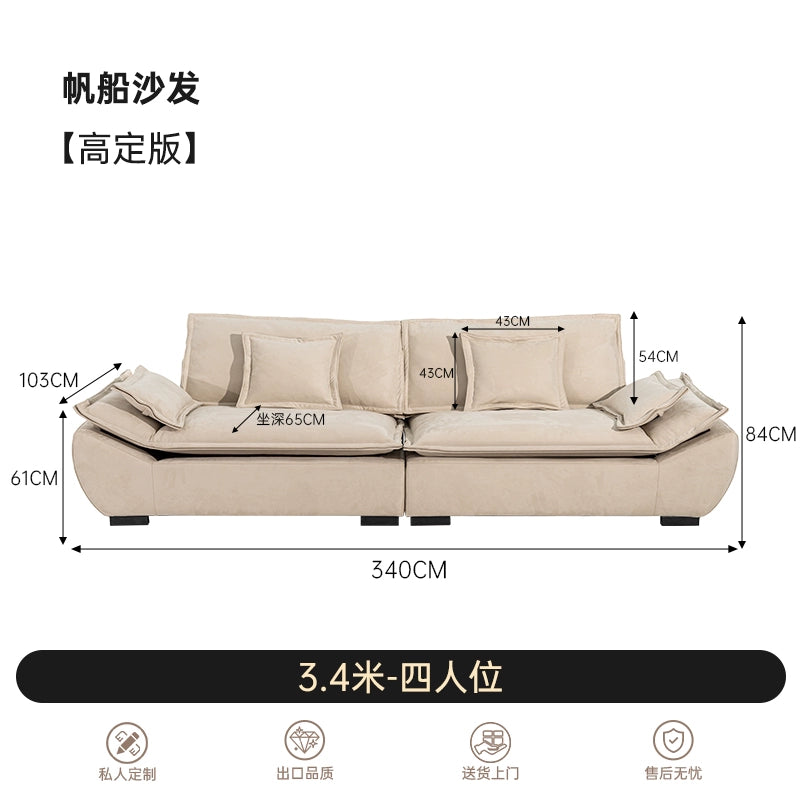 Sailing Sofa French Cream Size Apartment Living Room Straight Row Three People Cat Scratching Cloth Large Sitting Deep Fabric Sofa