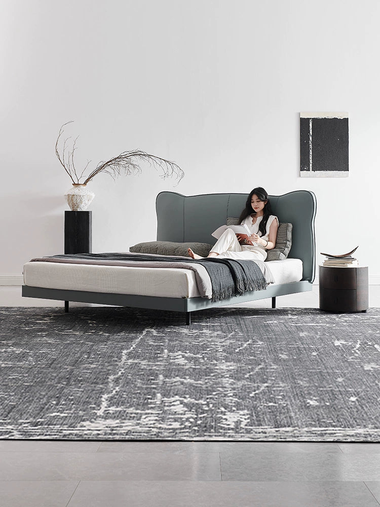 Italian Light Luxury Double Bed 1.8 Meters Master Bedroom Bed Modern Simple Wedding Bed Real Cowhide High-end Atmospheric Soft Bed