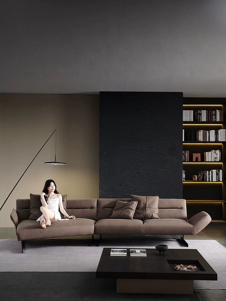 Nordic Modern Light Luxury First-layer Leather Sofa Italian Small Apartment Living Room Simple Creative Designer Special-shaped Sofa