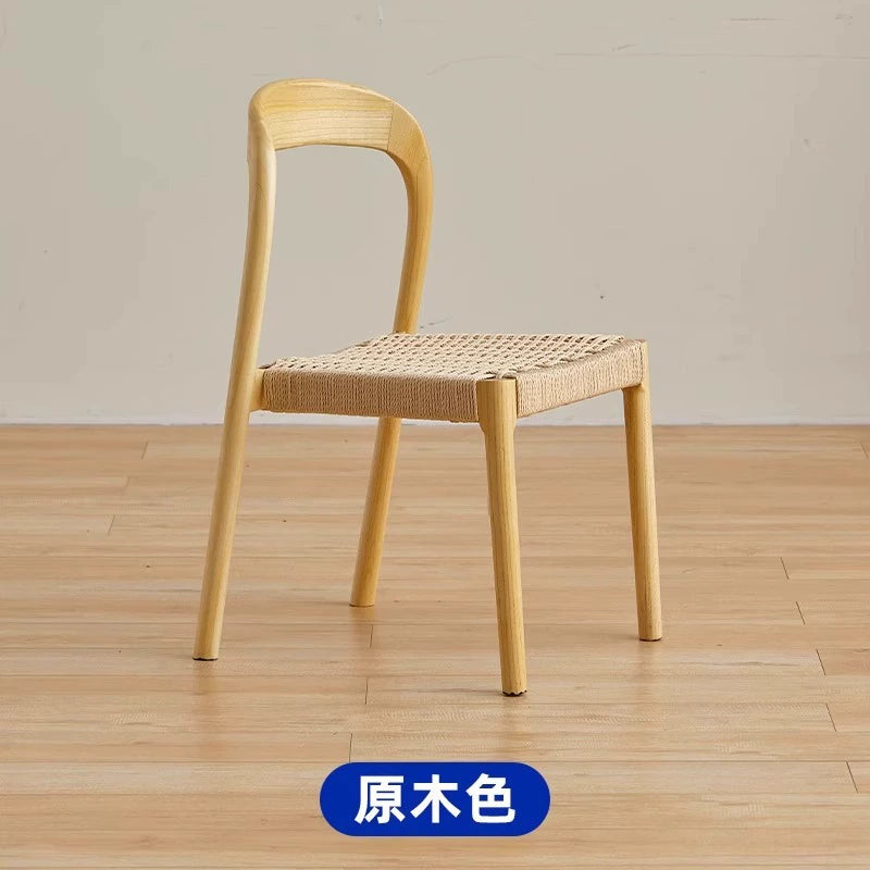 Esszimmerstuhl aus massivem Holzseil, Retro, nordischer Wabi-Wind-Stuhl, Rückenlehnenstuhl, für den Haushalt, kleine Wohnung, Schreibtischstuhl 