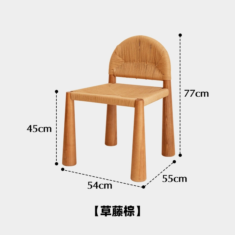 Strohseil gewebter Stuhl, mittelalterlicher Esszimmerstuhl aus Massivholz, Wabi-Wind-Hocker, Rückenlehne, Designer-Kreativität 