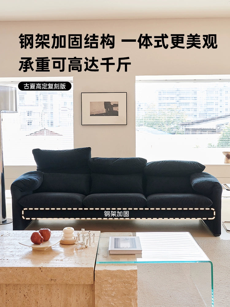 Italian Minimalist Maralunga Sofa Living Room Straight Row Three High Backrest Folding Ear Fabric Sofa