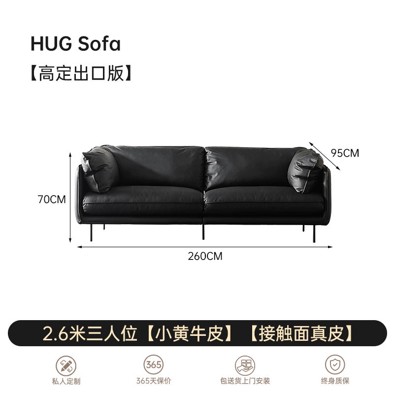 Nordic HUG Hug Sofa Waterproof and Anti-fouling Simple Medieval Straight Row Leather Small Apartment Living Room Three-person Sofa