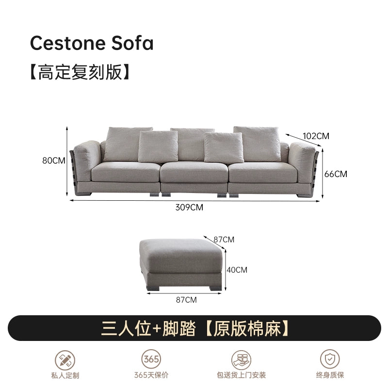 Flexform Woven Sofa Italian Designer Sofa Cotton and Linen Villa Large Flat Saddle Leather Minimalist Light Luxury