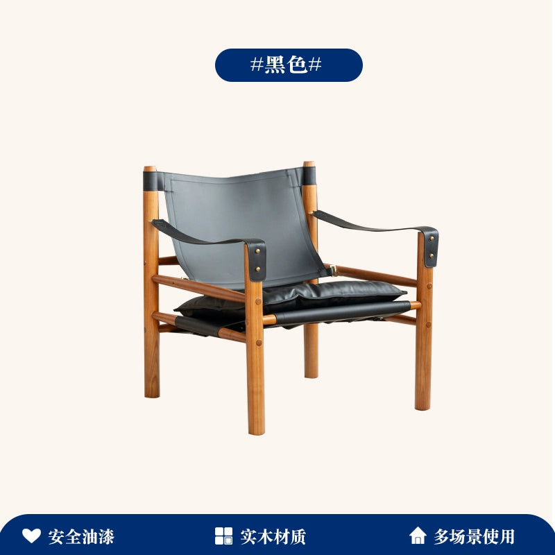 Esszimmerstuhl aus massivem Sattelleder, dänischer Retro-Einzelsofastuhl, Wabi Sabi Wind Back Recliner Jagdstuhl 