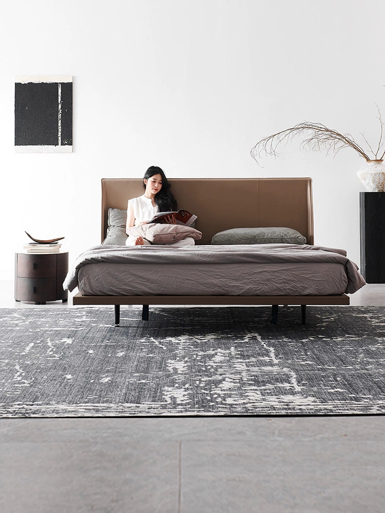 Italian Minimalist Suspension Bed 1.8 Meters Saddle Leather Leather Simple Master Bedroom Bed Light Luxury Designer Double Wedding Bed