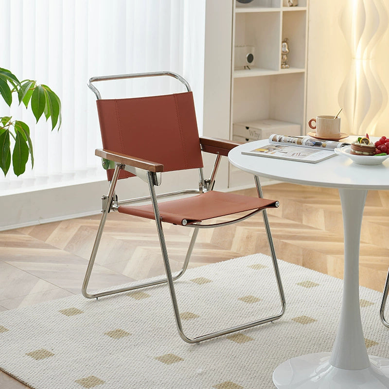 Sattelleder Klappstuhl Nordic Retro Esszimmerstuhl Kleine Wohnung Rückenlehne Sessel Balkon Freizeitstuhl 