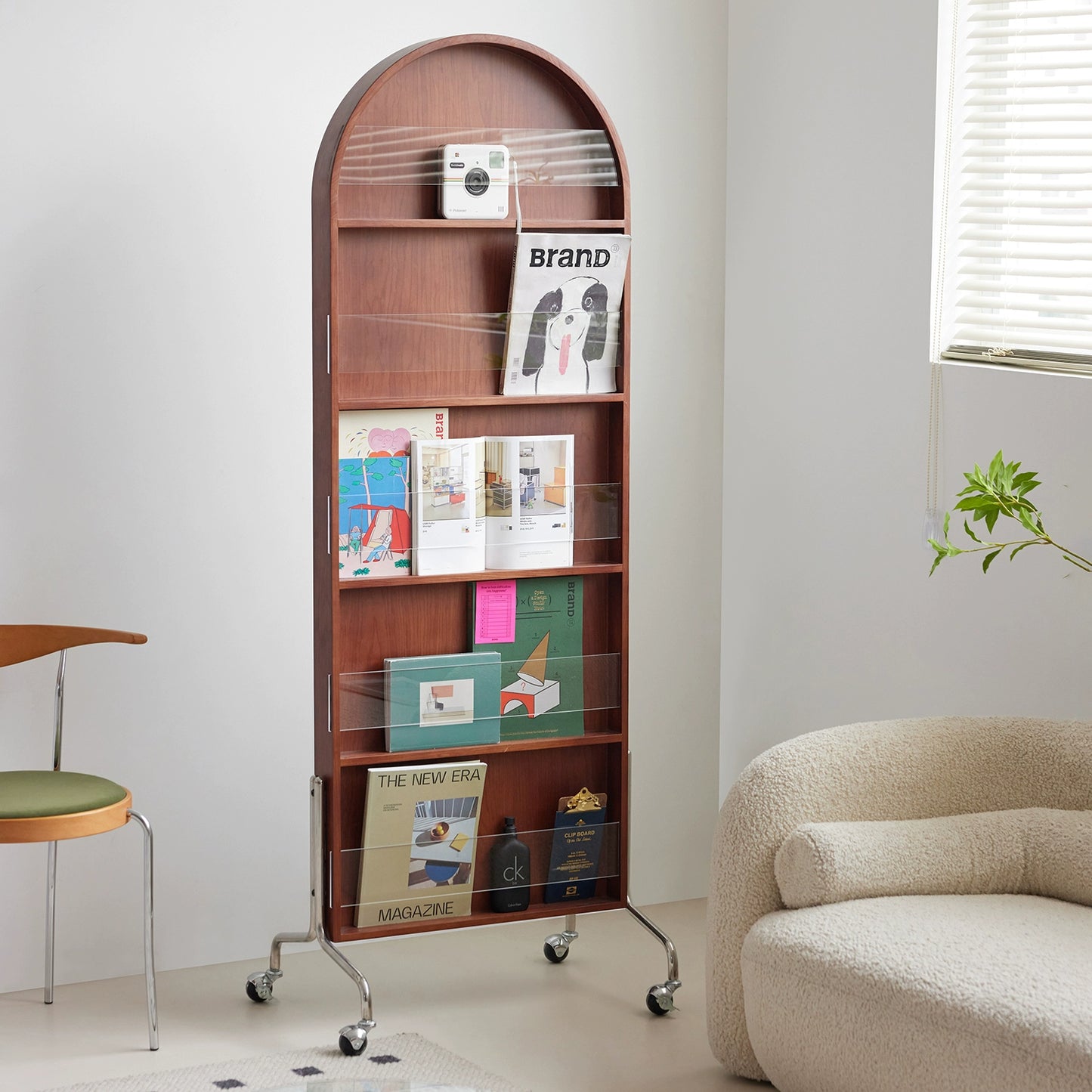 Zeitschriftenständer Multifunktionaler Ganzkörperspiegel Retro-Zeitungsständer aus Massivholz vom Boden bis zur Decke Beweglicher Ganzkörperspiegel 