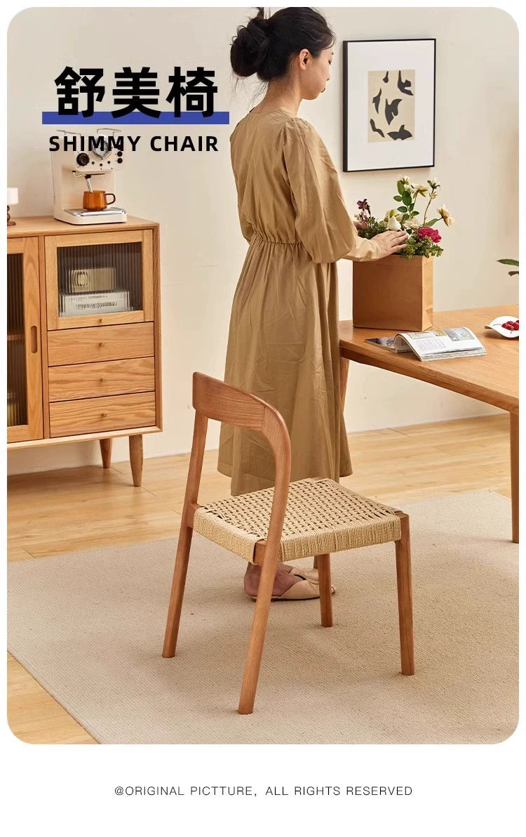 Esszimmerstuhl aus massivem Holzseil, Retro, nordischer Wabi-Wind-Stuhl, Rückenlehnenstuhl, für den Haushalt, kleine Wohnung, Schreibtischstuhl 