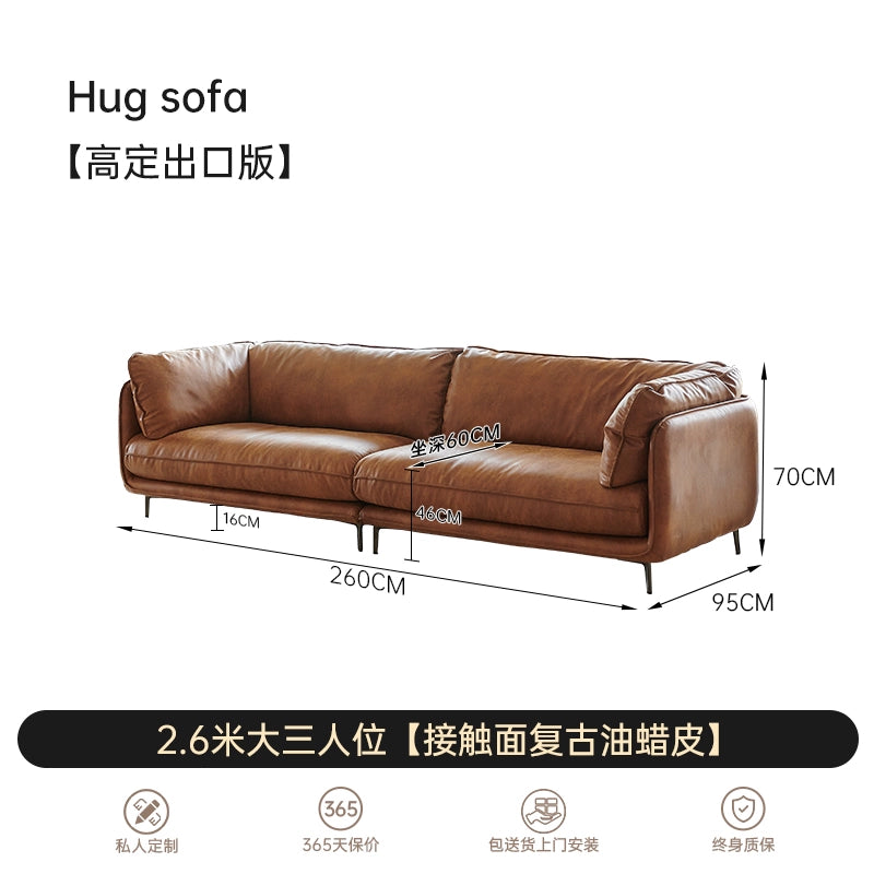 Nordic Retro Oil Wax Cloth Hug Sofa Simple Medium and Ancient Style Small Apartment Living Room HUG Straight Row Three-person Sofa