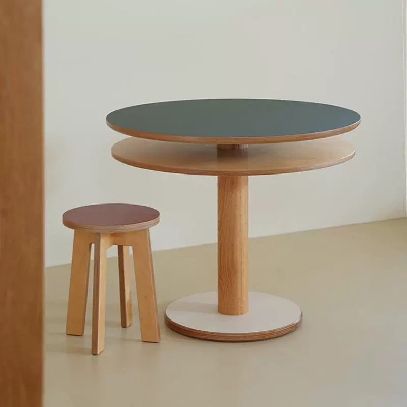 Mittelalterlicher Esstisch aus Ozeanbrett, Designer-Esstisch aus Massivholz, doppellagig, rund, leichter Luxus-Esstisch für das Wohnzimmer im Haushalt 