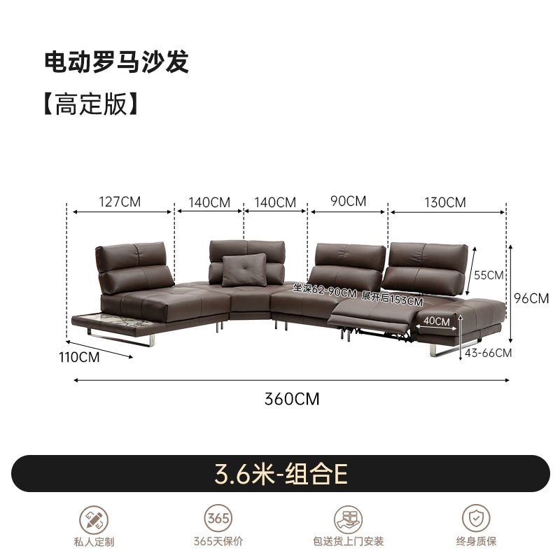 Roman Sofa Italian Minimalist Villa Large Flat Living Room Functional Backrest Adjustable Electric Sofa Light Luxury Leather