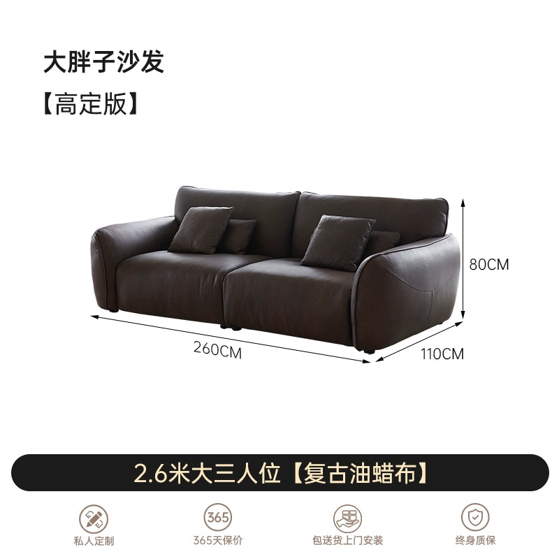 Italian Minimalist First-layer Cowhide Designer Large Flat-floor Villa Living Room High-end Straight Row Medieval Big Fat Sofa