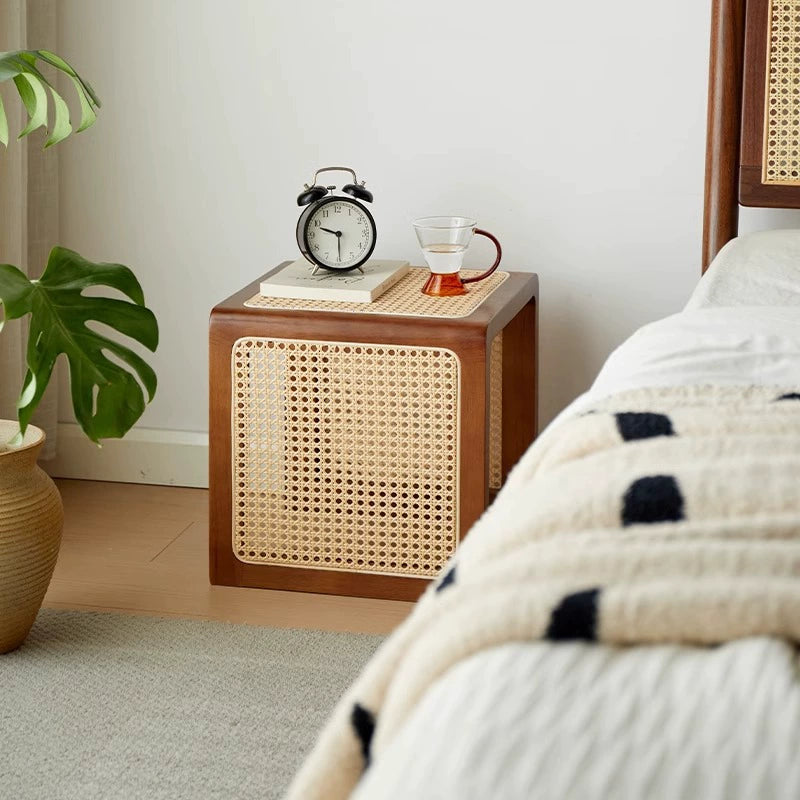 Couchtisch aus massivem Rattan, Hocker, Retro, Wabi-Wind, Schuhwechselhocker, für den Eingangsbereich, Schlafzimmer, Nachttisch, Erkerfenstertisch 