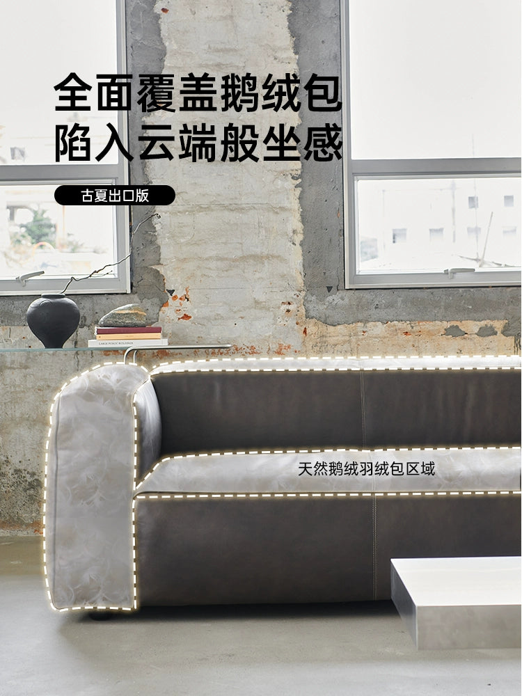 Medieval Five-headed Cow Sofa Minimalist Living Room Designer Tofu Block Retro American All-leather Straight-row Sofa